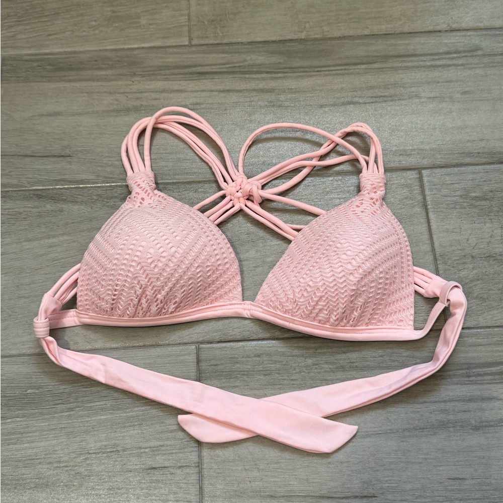PushUp Halter Crochet Pink Bikini Top Small